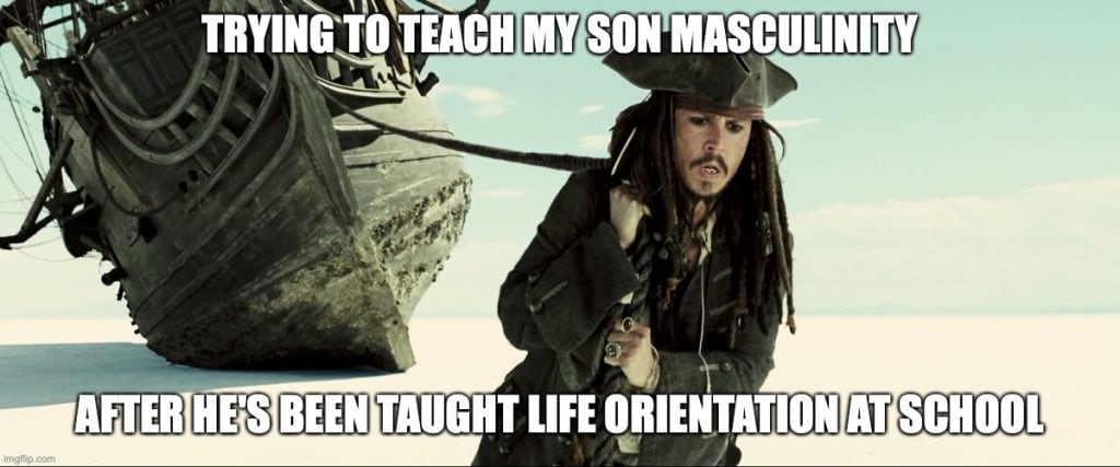 Father teaching son life skills after school.