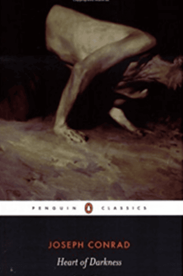Cover of 'Heart of Darkness' by Joseph Conrad, featuring a dark, abstract image.