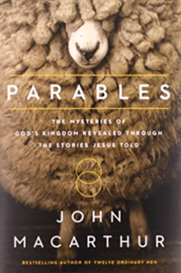 Book cover of 'Parables' by John MacArthur with sheep illustration.