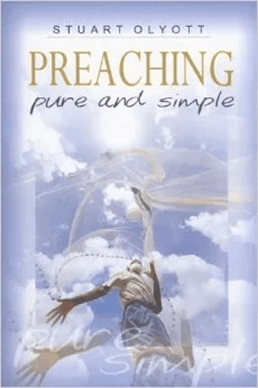 Book cover of 'Preaching: Pure and Simple' by Stuart Olyott with sky and cloud background.