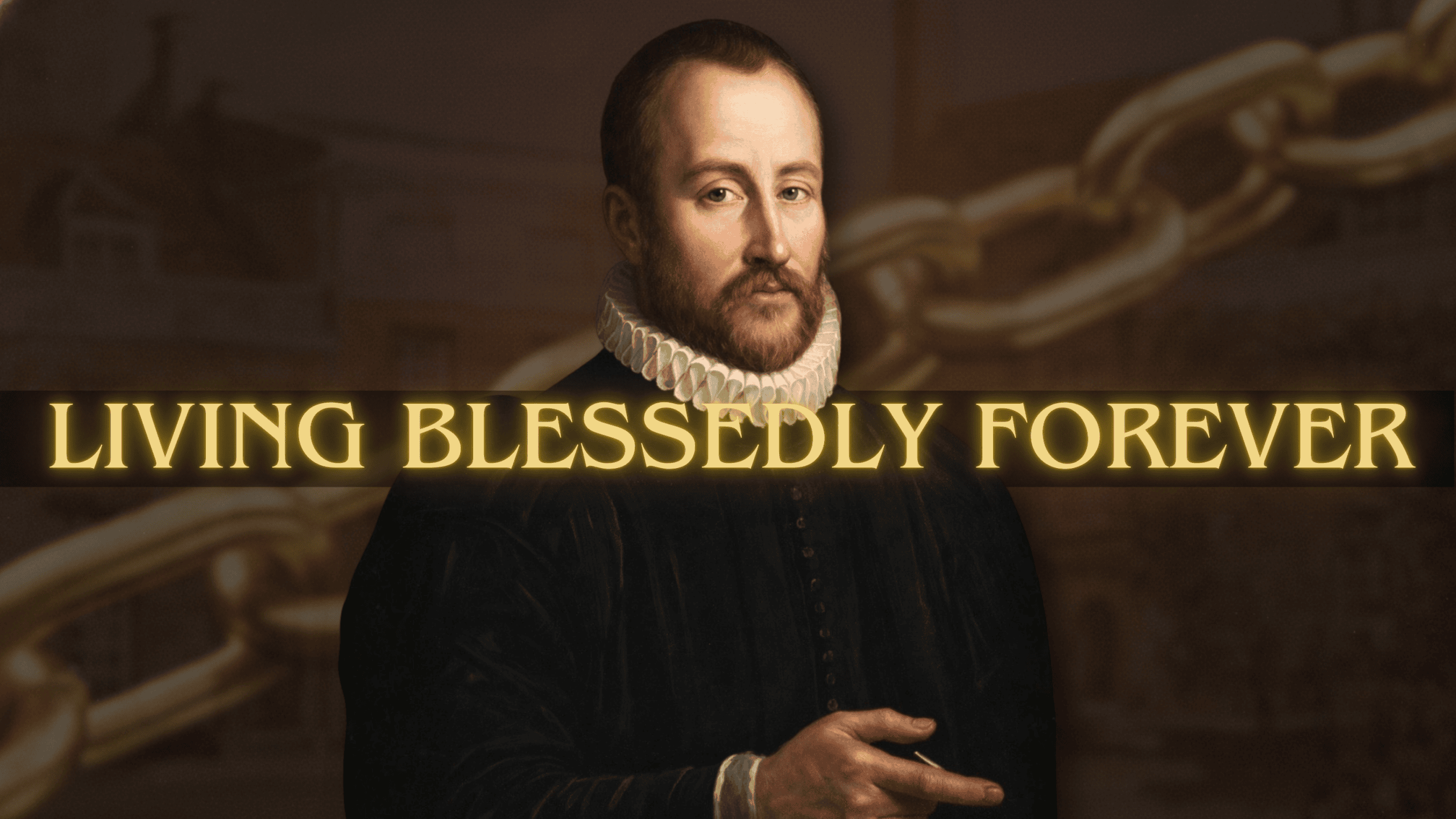 Portrait of William Perkins, theologian, with chain background.