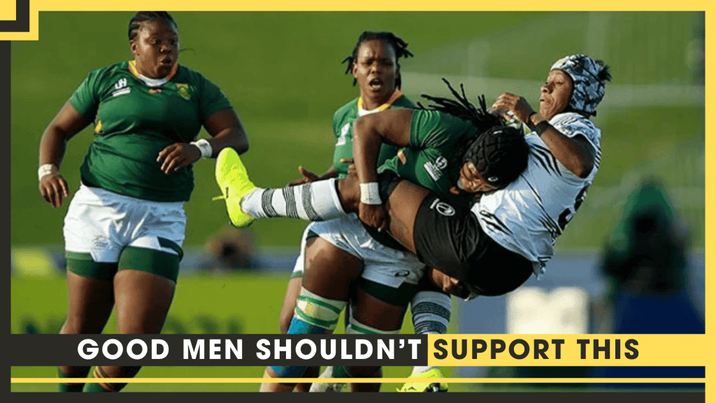 Women’s rugby players in action during a match, showcasing strength and teamwork.