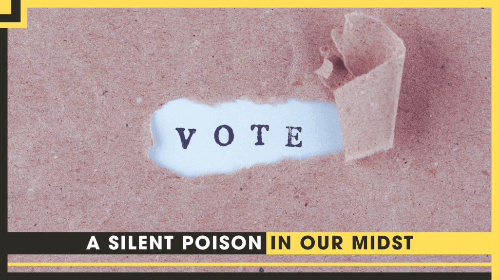 Torn paper with the word VOTE, symbolizing political apathy or silence.